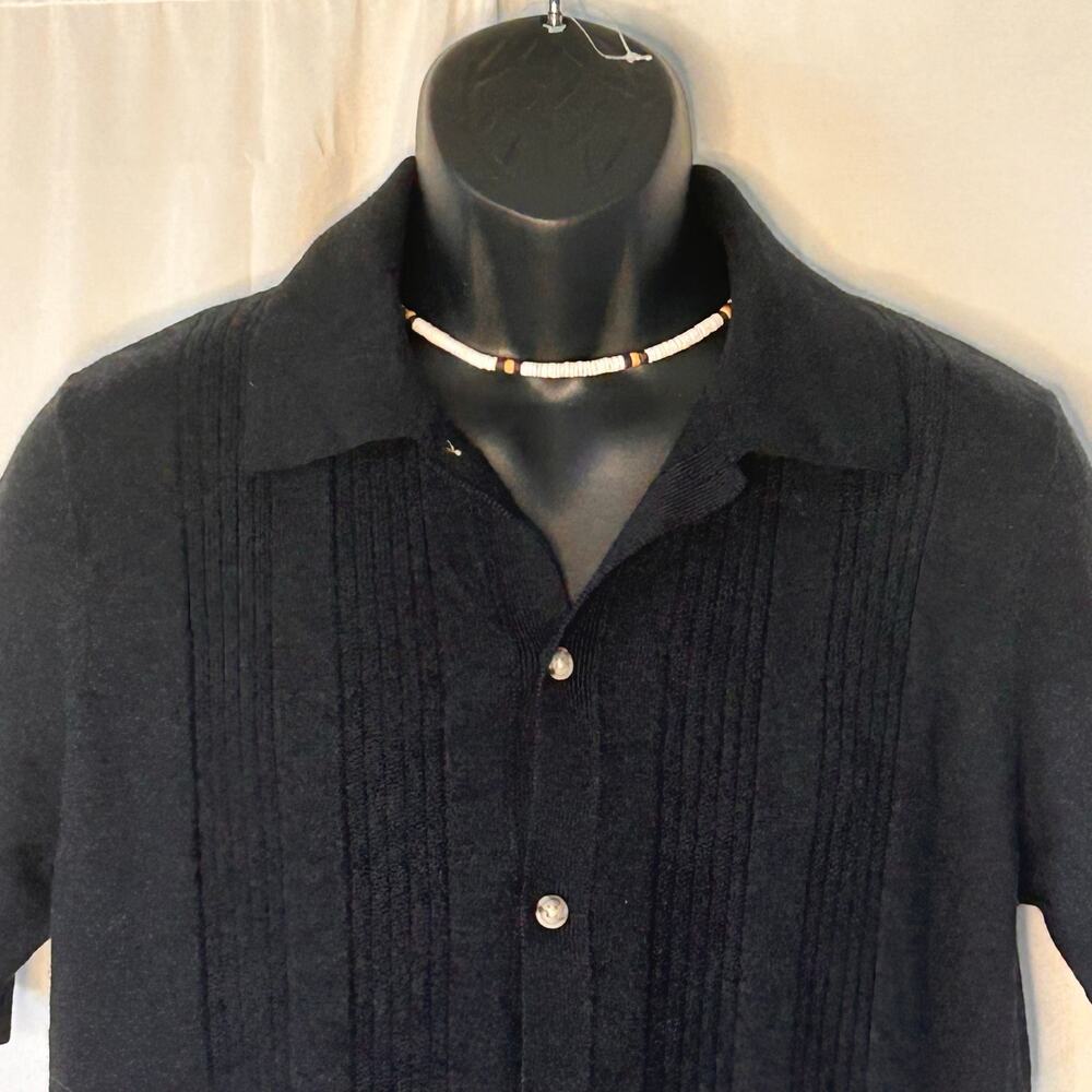 Christian Lacroix Black Merino Wool Knit Button Shirt L Textured casual luxury